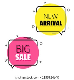 Set of trendy flat geometric vector bubbles. Vivid transparent banners in retro poster design style. Bright colors and shapes. Pink and yellow colors.