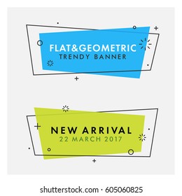 Set of trendy flat geometric vector banners. Vivid transparent banners in retro poster design style. Vintage colors and shapes. Green and blue banner design.