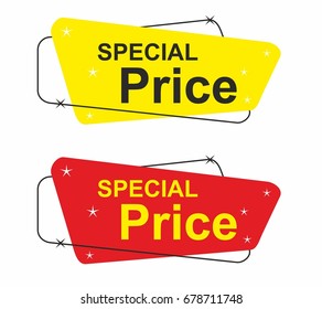 Set of trendy flat geometric vector banners. Vivid transparent banners in retro poster design style. Vintage colors and shapes. Yellow and red banner design.Special price label modern design vector 