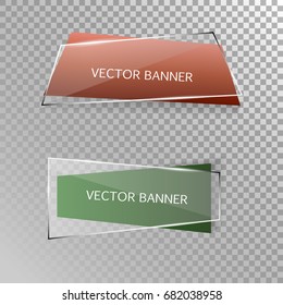 Set of trendy flat geometric vector banners. Vintage colors and shapes. Green and brown banner design.