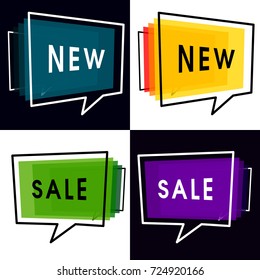 Set of Trendy Flat Geometric Vector Bubbles for Augmented Reality or Virtual Reality. Vivid Transparent Layered Banners in Retro Poster Design Style. Vintage Colors and Shapes