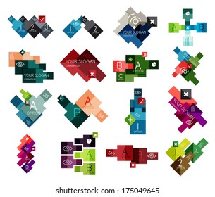 Conjunto de plantillas de infografía de papel plano de moda para presentaciones de negocios o tecnología, banners, diseños web, diseños de impresión