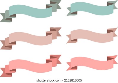 Set of trendy flat style pastel palette wavy ribbon banners