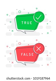 Set Of Trendy Flat Vector Bubble. Check Mark And Cross Icons Set. True Or False? Red And Green Colors.