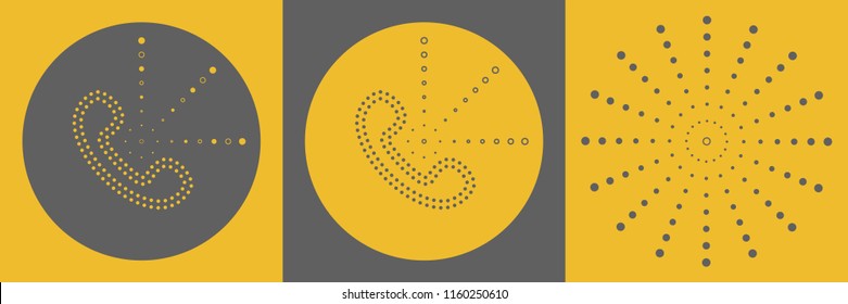 set of trendy  flat vector icons of retro dashed telephone handset with outgoing dotted lines.Answer,drop,hold. Firework style geometric sign