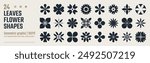 Set of trendy flower silhouette, floral symmetrical tattoo shape vector, plant symbols in Y2K aesthetics, Collection of various form, stickers assets, abstract geometric graphic elements