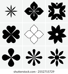 Set of trendy flower silhouette, floral symmetrical tattoo stickers geometric shape vector