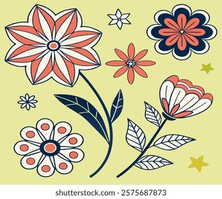 Set of trendy flower silhouette, floral symmetrical tattoo shape vector, plant symbols in aesthetics, Collection of various form, stickers assets, abstract geometric graphic elements