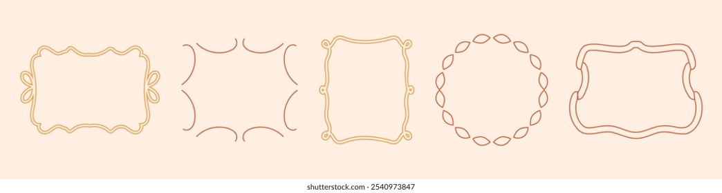 Set of trendy frames for text in doodle and hand drawn style. Textbox. Shapes and figures. Quote. Minimalist trendy modern design. Сollection bow and ribbon. Swirl line. Decoration. Retro vintage. 