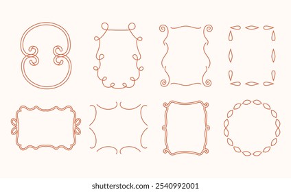 Set of trendy frames for text in doodle and hand drawn style. Textbox. Trendy modern quote. Сollection bow and ribbon. Swirl line and underline. Wedding decorations, invitations and designs. Borders