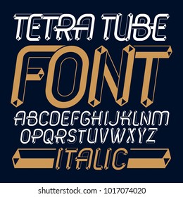 Set of trendy fun  vector capital English alphabet letters isolated. Special italic type font, script from a to z can be used for logo creation. Made using tetrahedral tetra tube design.