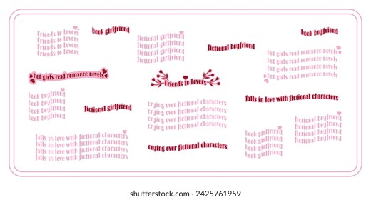 Set of trendy funny romance book quotes. Love novel reading. Romantic, book lover phrases collection. Isolated hand drawn vector illustration