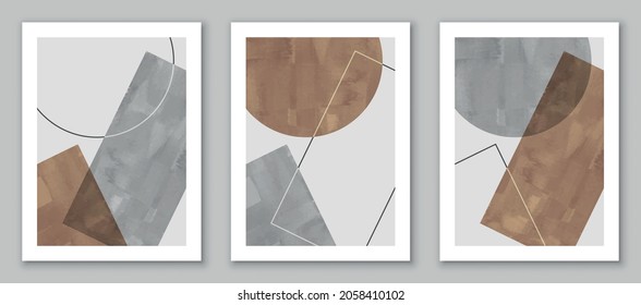 Set of trendy geometric abstract art, creative minimalist compositions for background,  wall decoration, postcard or brochure cover design. EPS10 vector.