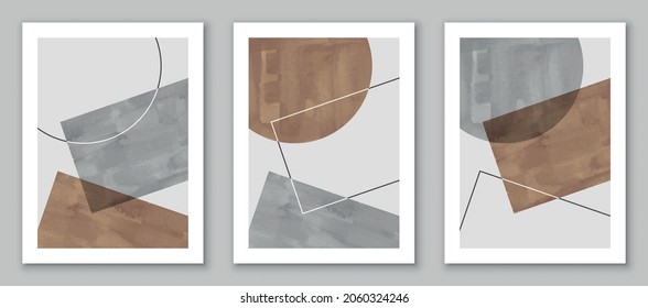 Set of trendy geometric abstract art, creative minimalist compositions for background,  wall decoration, postcard or brochure cover design. EPS10 vector.