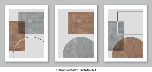 Set of trendy geometric abstract art, creative minimalist compositions for background,  wall decoration, postcard or brochure cover design. EPS10 vector.