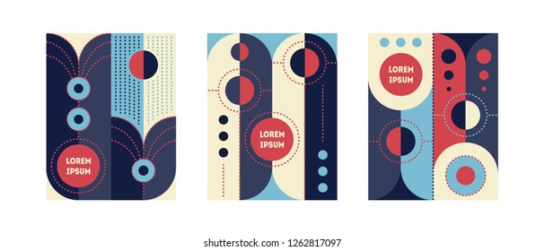 Set of trendy geometric cover templates. Minimal retro design. Cool colorful backgrounds. Applicable for Banners, Placards, Posters, Flyers. 