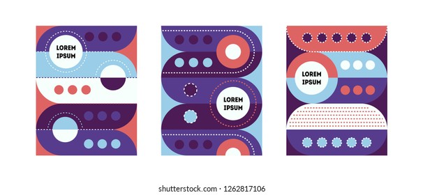 Set of trendy geometric cover templates. Minimal retro design. Cool colorful backgrounds. Applicable for Banners, Placards, Posters, Flyers. 