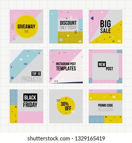 Set of trendy geometric elements memphis cards. Retro style texture, pattern and geometric elements. Modern abstract design poster, cover, card design.