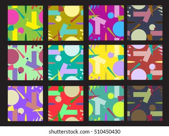 Set of trendy geometric elements memphis cards. Retro style texture