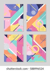 Set of trendy geometric elements memphis style background