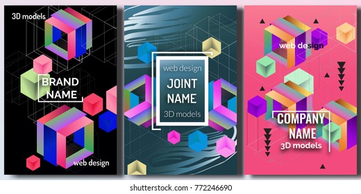 Set Trendy geometric  patterns, abstract background for brochure, flyer or presentations design, vector illustration.