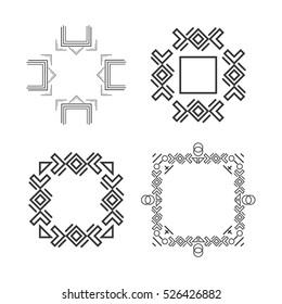 Set of trendy geometric shapes. Set geometric shapes signs, labels and frames triangles line design elements vector and geometric shapes design. Element line sign geometric esoteric.