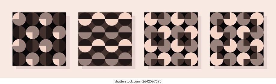 Set of trendy geometry printable seamless patterns. Hand made vector organic tessellation vector pattern ideas for textile, home decor, wall paper, poster, banner, postcard, template, flyer.