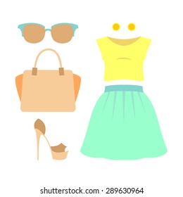 Set of trendy girl's clothes. Vector illustration