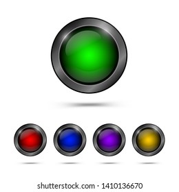 Set of trendy glass buttons for web design. Vector buttons red, blue, yellow, green, purple color.