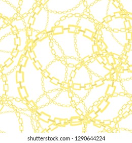 Set of trendy gold chains. Gold bracelets on a white background. Stylish precious bracelets.