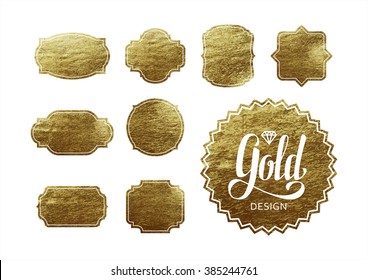 Set Of Trendy Gold Foil Tags With Free Space For Your Text.