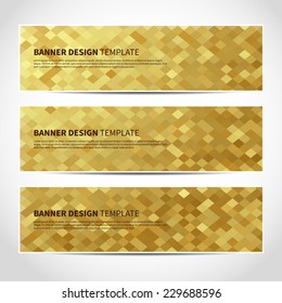 Set of trendy gold vector banners template or website headers with abstract geometric background. Vector design illustration EPS10