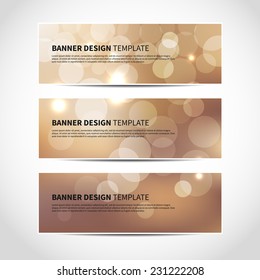 Set of trendy gold vector banners template or website headers with abstract geometric bokeh background. Vector design illustration EPS10