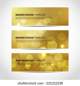 Set of trendy gold vector banners template or website headers with abstract geometric bokeh Christmas background. Vector design illustration EPS10