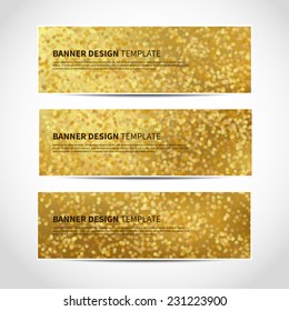Set of trendy gold vector banners template or website headers with abstract geometric bokeh background. Vector design illustration EPS10