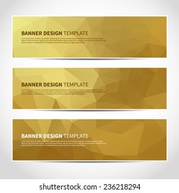 Set of trendy gold vector banners template or website headers with abstract geometric background. Vector design illustration EPS10