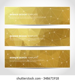 Set of trendy gold vector banners template or website headers with abstract geometric triangular background. Vector design illustration EPS10