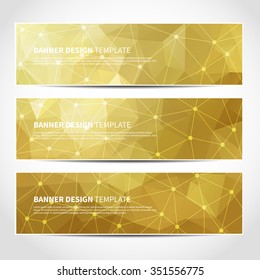 Set of trendy gold vector banners template or website headers with abstract geometric triangular background. Vector design illustration EPS10