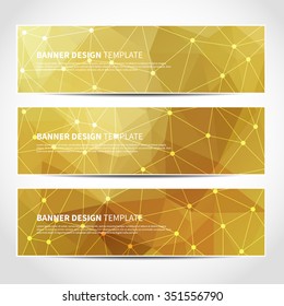 Set of trendy golden vector banners template or website headers with abstract geometric triangular background. Vector design illustration EPS10