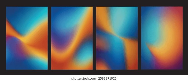 set of trendy gradient backgrounds of blue, yellow and orange colors for posters, brochures, covers, flyers, wedding invitations, wallpapers, backgrounds for business design
