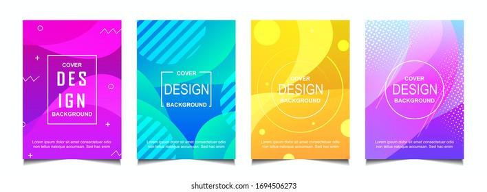 Set of trendy gradient cover design abstract background template with dynamic soft colorful and wavy fluid shapes. Vector a4 layout can use modern poster, flyer, annual report, book, presentation