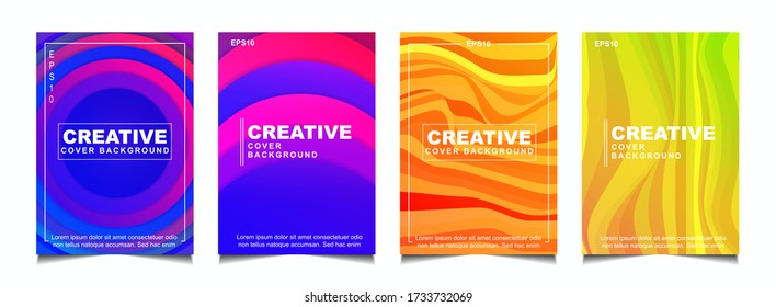 Conjunto de plantillas de fondo abstracto de diseño de la cubierta de gradiente de moda con formas dinámicas de fluido ondulado y de color suave. El diseño del vector a4 puede usar póster moderno, volante, informe anual, libro, presentación