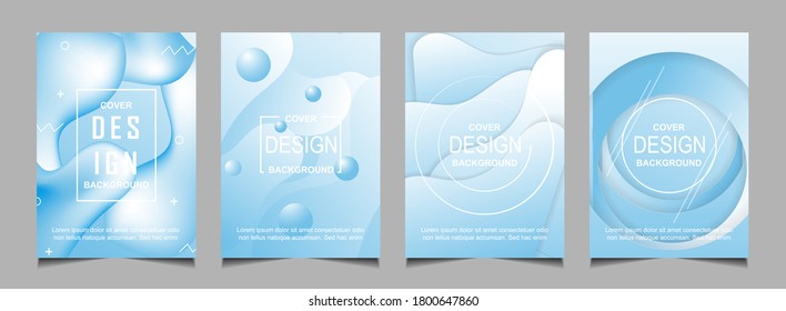 Set of trendy gradient cover design abstract background template with dynamic soft blue color and wavy fluid shapes. Vector a4 layout can use modern poster, flyer, annual report, book, presentation