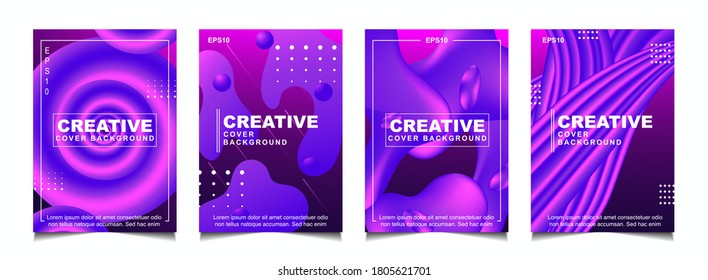 Conjunto de plantillas de fondo abstracto de diseño de la cubierta de gradiente de moda con formas dinámicas de fluido ondulado y de color suave. El diseño del vector a4 puede usar póster moderno, volante, informe anual, libro, presentación