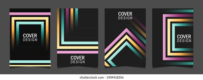 Set von trendigen Farbverlauf-Cover Design abstrakte Hintergrund-Vorlage mit bunter Linie auf schwarzen Farbformen. Vector a4 Layout kann moderne Poster, Flyer, Geschäftsbericht, Buch, Präsentation