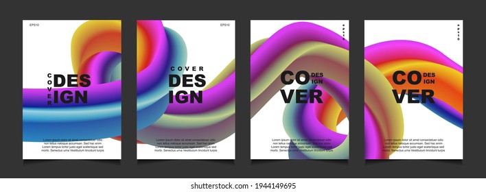 Set of trendy gradient cover design abstract background template with dynamic soft colorful and wavy fluid shapes. Vector a4 layout can use modern poster, flyer, annual report, book, presentation