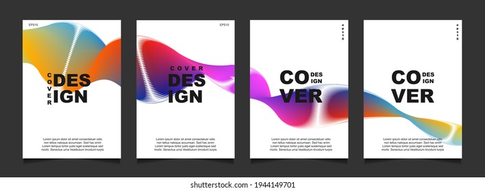 Set of trendy gradient cover design abstract background template with dynamic soft colorful and wavy fluid shapes. Vector a4 layout can use modern poster, flyer, annual report, book, presentation