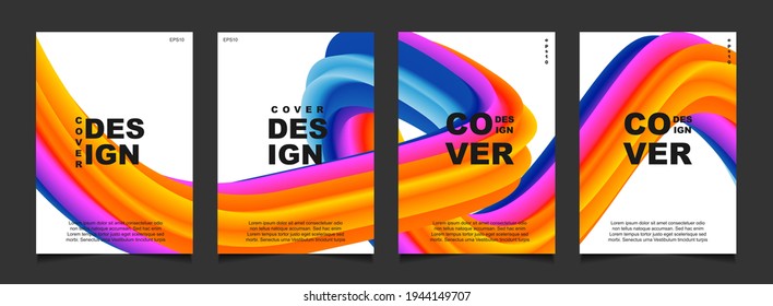 Set von modischen Farbverlauf-Cover Design abstrakte Hintergrund-Vorlage mit dynamischen, weichen, bunten und gewellten Formen. Vector a4 Layout kann moderne Poster, Flyer, Geschäftsbericht, Buch, Präsentation