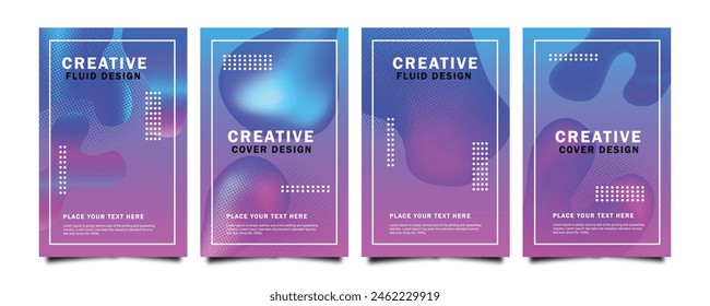 Set of trendy gradient cover design abstract background template with dynamic soft colourful and wavy fluid shapes