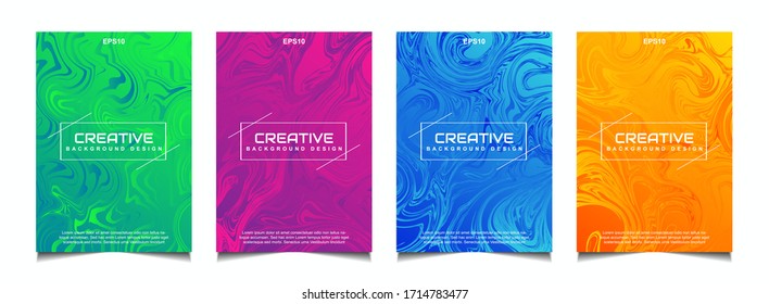 Set of trendy gradient cover poster design background template with dynamic soft colorful and abstract bright wavy marble shapes. Vector a4 layout for modern flyer, annual report, book, presentation